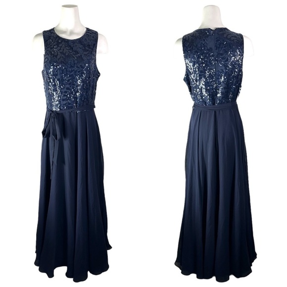 Calvin Klein Embroidered Sequin Bodice Gown Size 14 - Picture 1 of 7